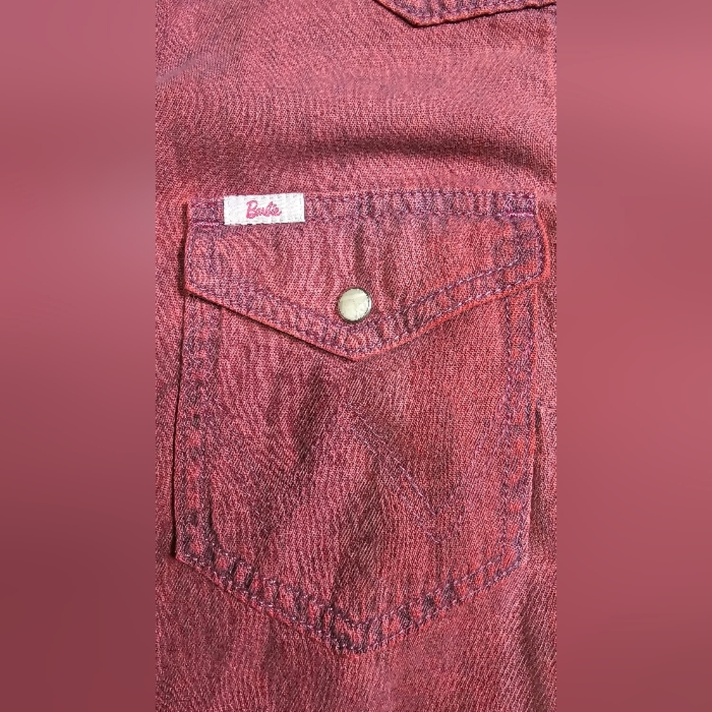 Wrangler Pink Barbie Denim Shirt Dress Sz S Western Cowgirl - Picture 8 of 8
